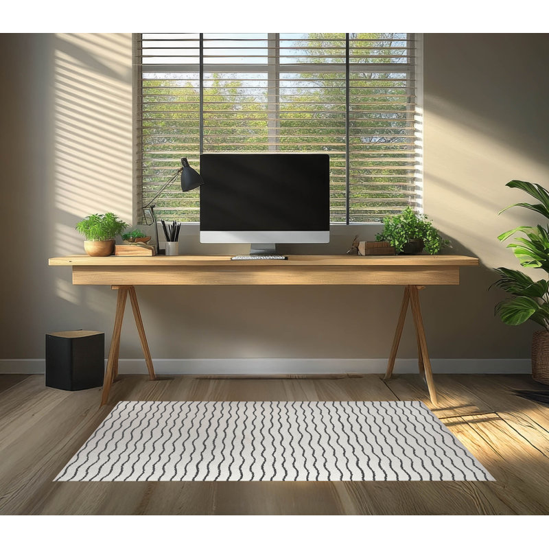 Tapis de bureau Wave Grunge, L 5 pi x L 3 pi, Ivoire, gris anthracite