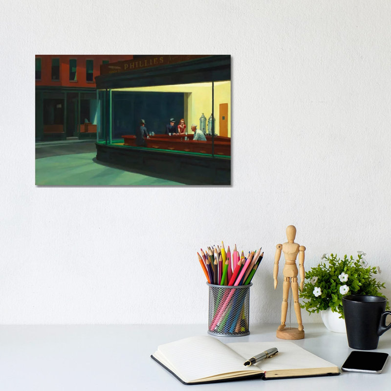 Nighthawks, 1942 by Edward Hopper - Painting on Canvas, No Frame, 20.32 cm H x 30.48 cm W