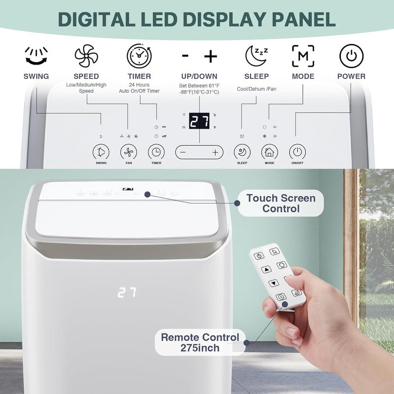 Ensemble de 2 climatiseurs portatifs 14 000 BTU - Refroidit 750 pieds carrés Pi., Refroidissement 4-en-1, ventilateur, déshumidificateur, oscillation automatique, minuterie 24H, silencieux pour la chambre à coucher