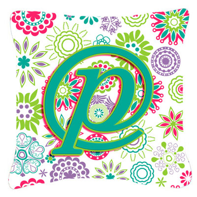 Monogramme initiale fleurs intérieur/extérieur Throw Pillow