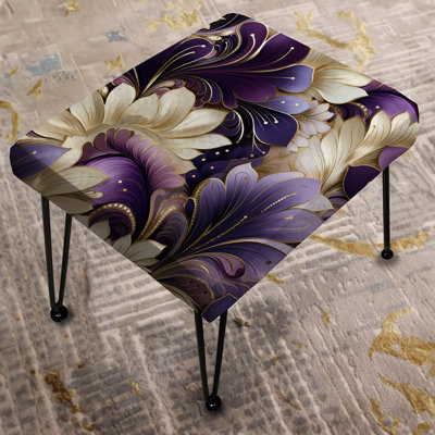 Damask Purple And White Art Deco Pattern - Damask Rectangle Ottoman