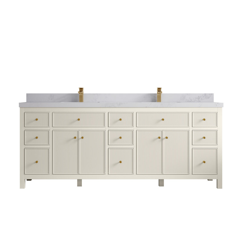 Meuble-lavabo double 84 po avec plateau Sonoma, Calacatta Poanazzo