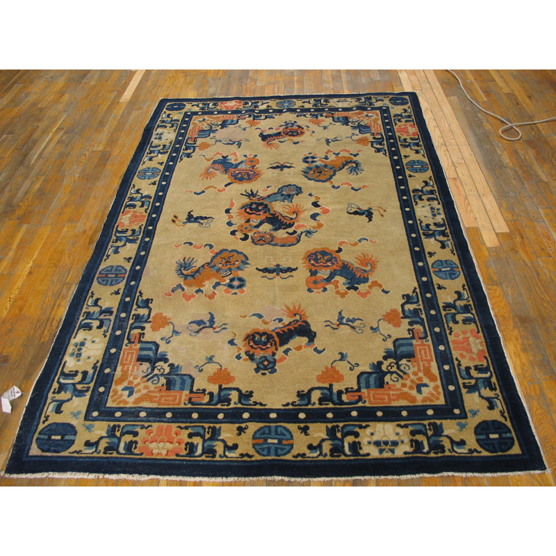 Small Size Ivory Antique Chinese Food Dog Design Ningxia Rug