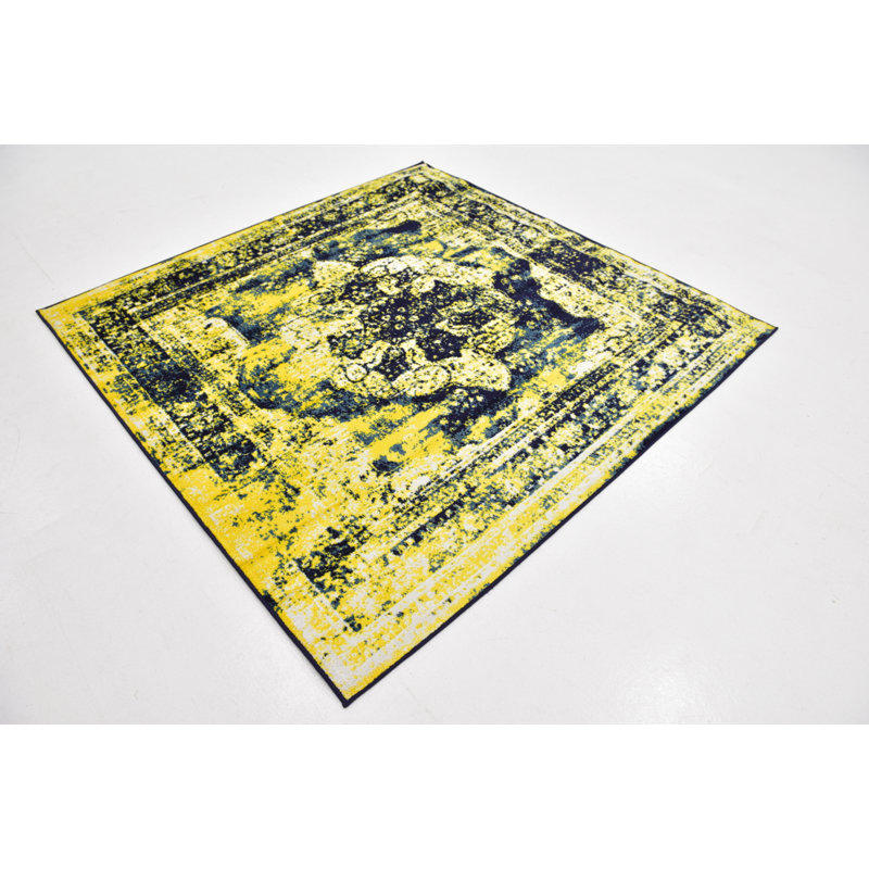Tapis oriental jaune Brandt, Carré de 6 pi 1 po x 6 pi 1 po