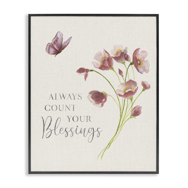 «Count Your Blessings Florals», estampe numérique, design par Janet Tava, H 14 po x l 11 po, Giclée encadrée noir minuit