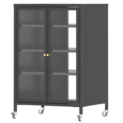 Meuble audio-vidéo de 35,8 po avec 4 tablettes réglables, structure en acier, roues et gestion des câbles pour l'équipement de rangement