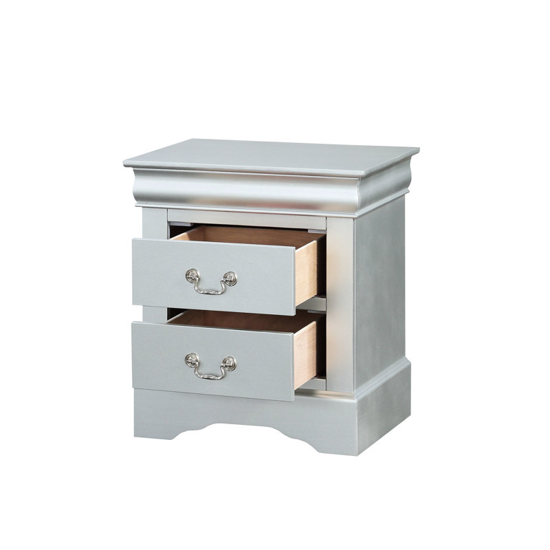 Table de chevet Platinum au design pratique - rangement spacieux, glissières en métal, matériau synthétique, gris argenté, l 21 po x H 24 po x P 15 po gris élégant dans deux tiroirs spacieux
