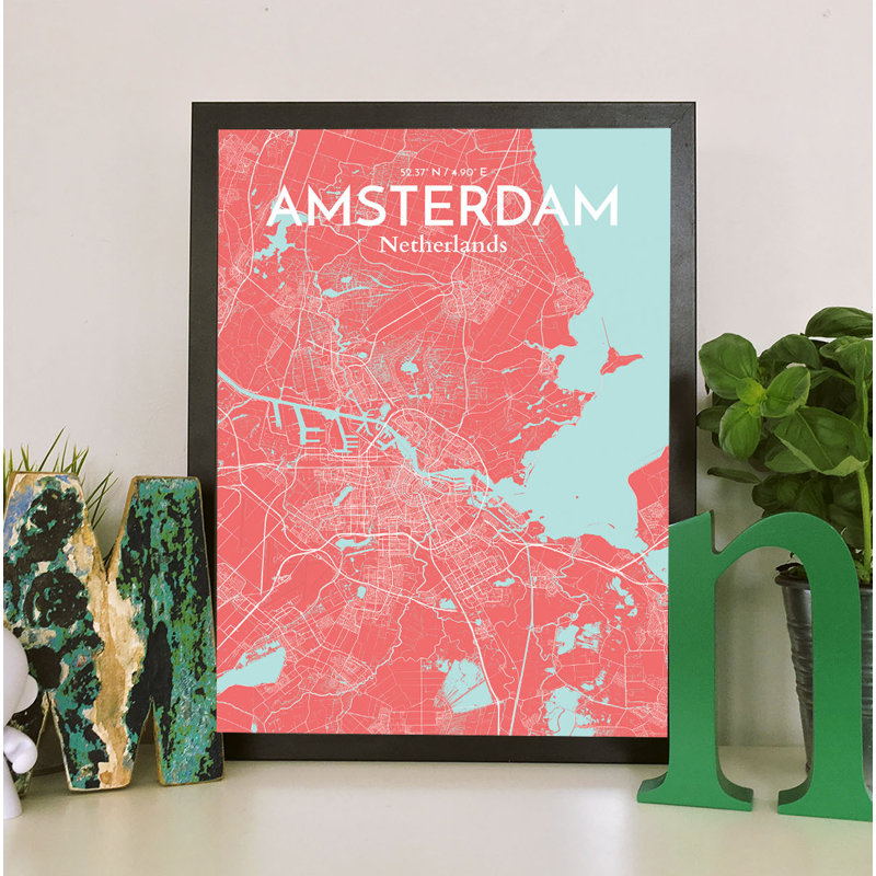Amsterdam City Map - No Frame Print, 70.1cm H x 50cm W x 0.1cm D
