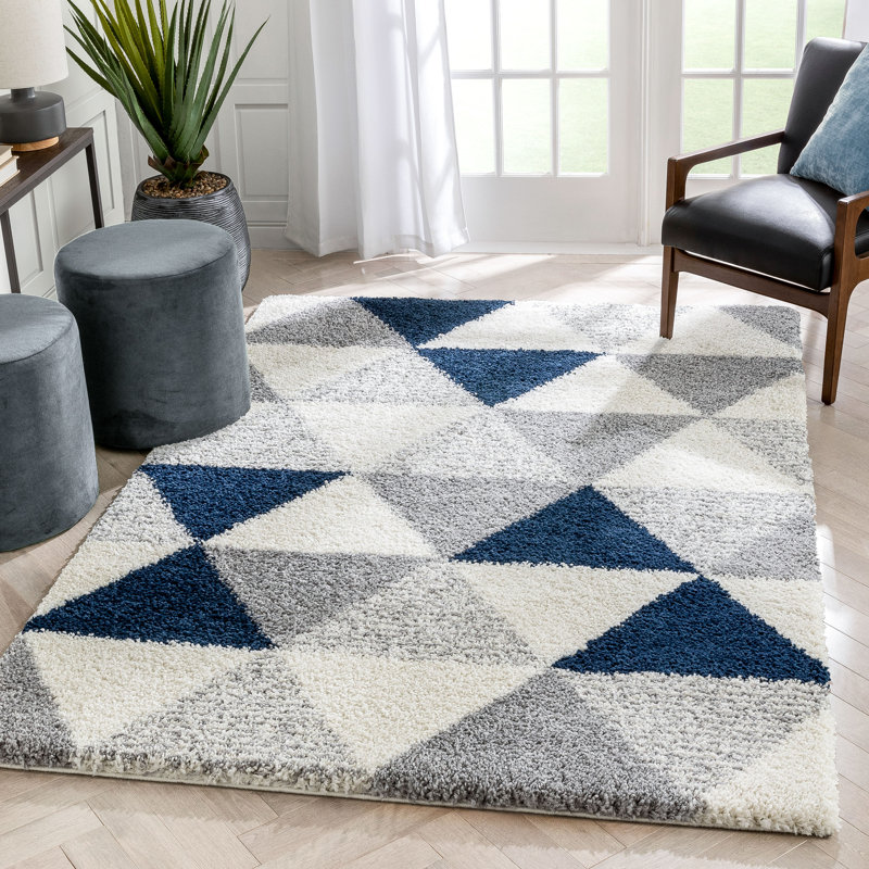 Arden Power Loom Navy Blue/Grey Rug, Rectangle 160 x 220cm