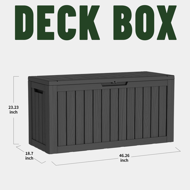 Coffre de terrasse en résine résistant à l'eau 95 gallons, coffre de rangement extérieur en résine résistant aux intempéries, grande capacité verrouillable, banc de rangement extérieur polyvalent