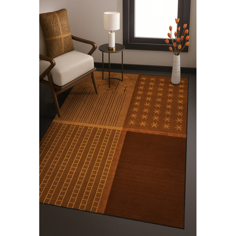Tapis brun tissé à motif abstrait lavable Mosso, 3 pi 3 po x 4 pi 11 po