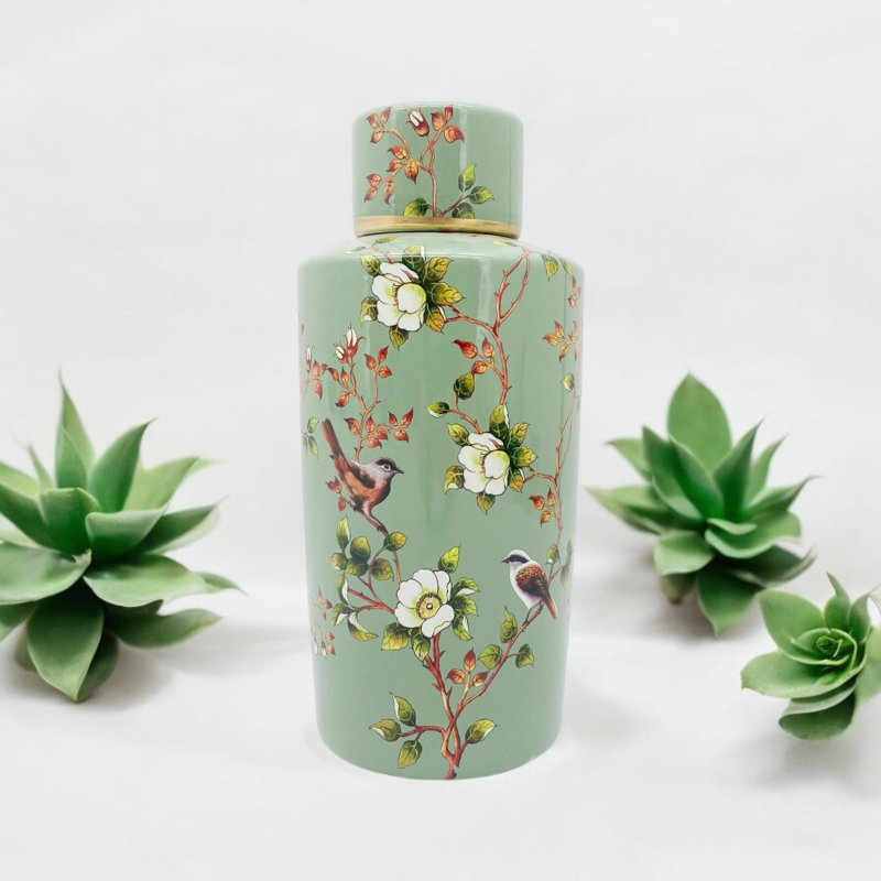 Green Bird Ceramic Jar