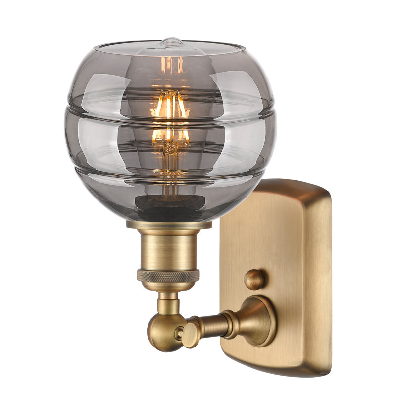 Applique murale 1 lumière Ballston Bienes, H 8,88 po x l 5,88 po x P 7,06 po, Gris fumée clair, Laiton brossé