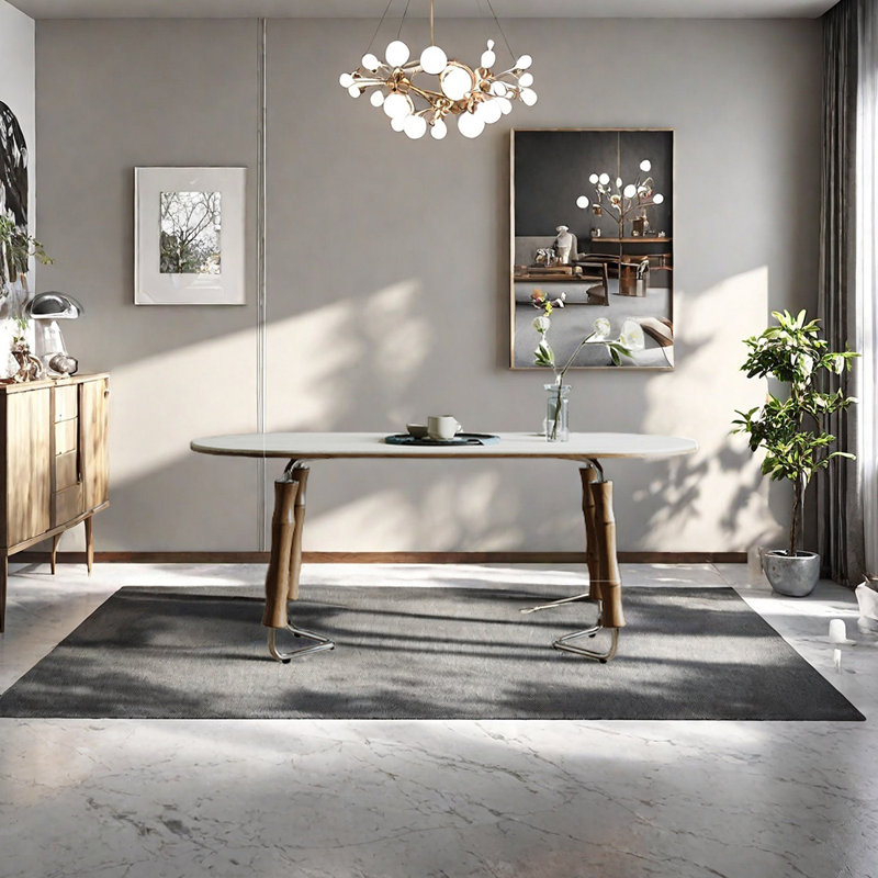 Sintered stone oval dining table, 29.53"H x 62.99"L x 31.5"W