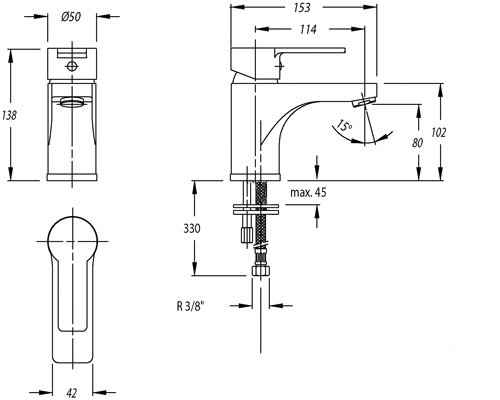 Shirleen Monobloc Basin Mixer, Without Waste