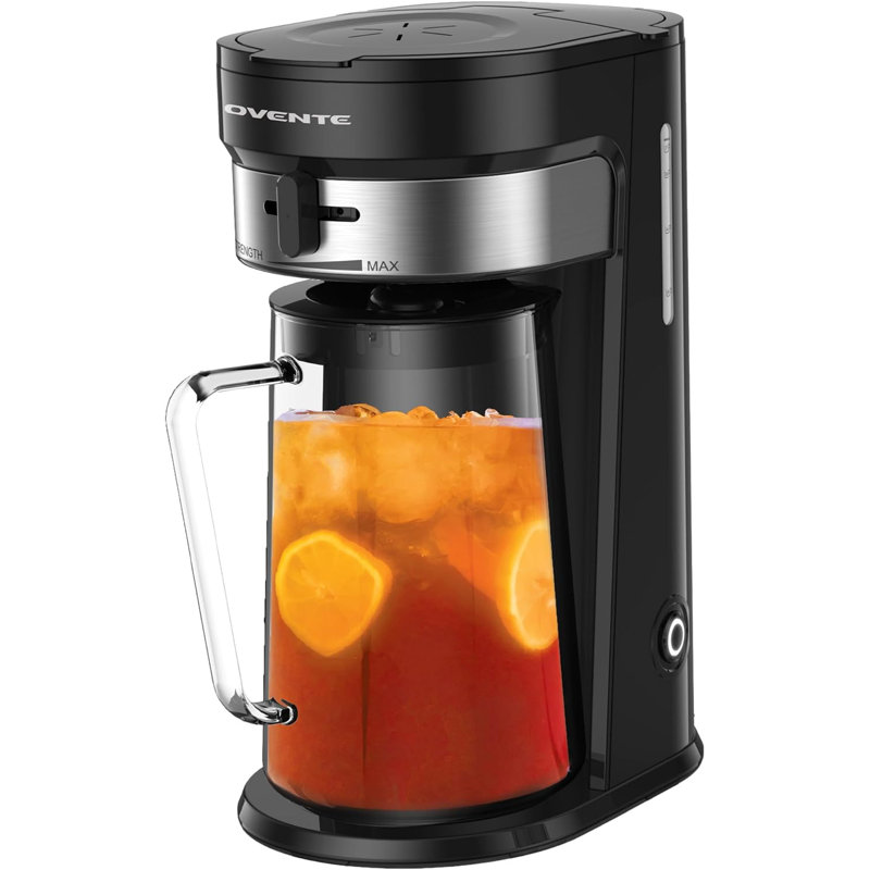 OVENTE Iced Tea Maker and Iced Coffee Maker with 3QT Pitcher, Sliding Brew Strength Selector for Taste Customization and Reusable Filter, Ideal for Lemonade, Latte and Flavored Water, Black CMT215B
