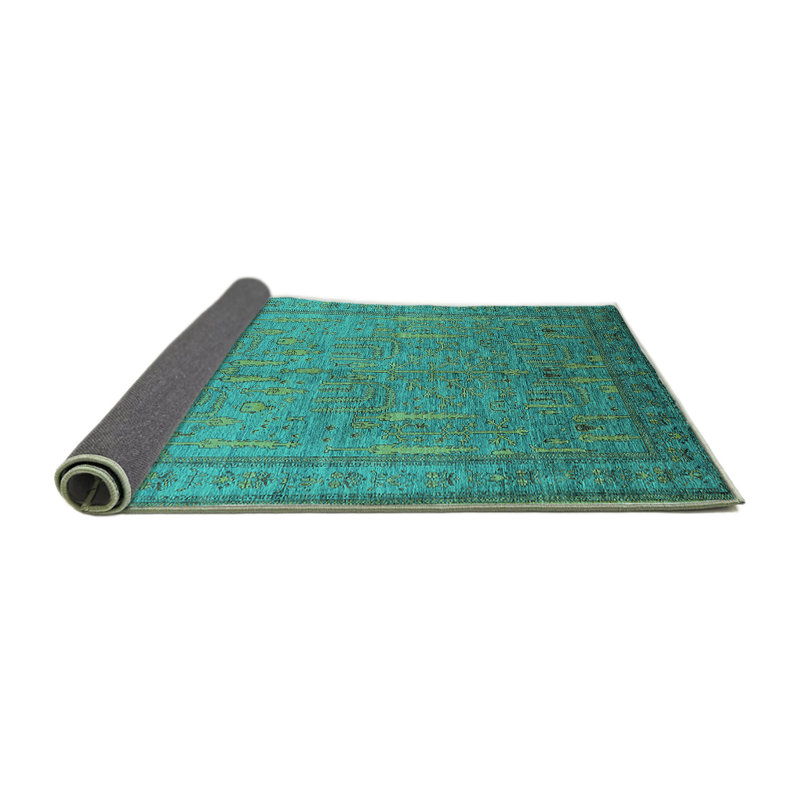 Tapis marocain tissé à la machine en turquoise / brun clair, Carré 5 pi