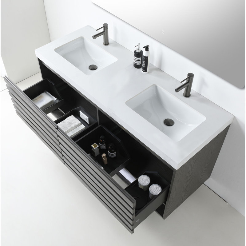 Matera 60" W Double Vanity, White, Charcoal
