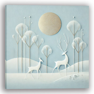Minimalist White Deer in Winter Bliss Wrapped Canvas Wall Art
