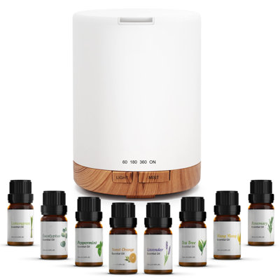 Essential Oil Diffuser, Aromatherapy Cool Mist Home Humidifier With 7 LED Colour Changing Light And Auto-Off Safety Switch, 8 Essential Oils Set, 300Ml (With Oils)