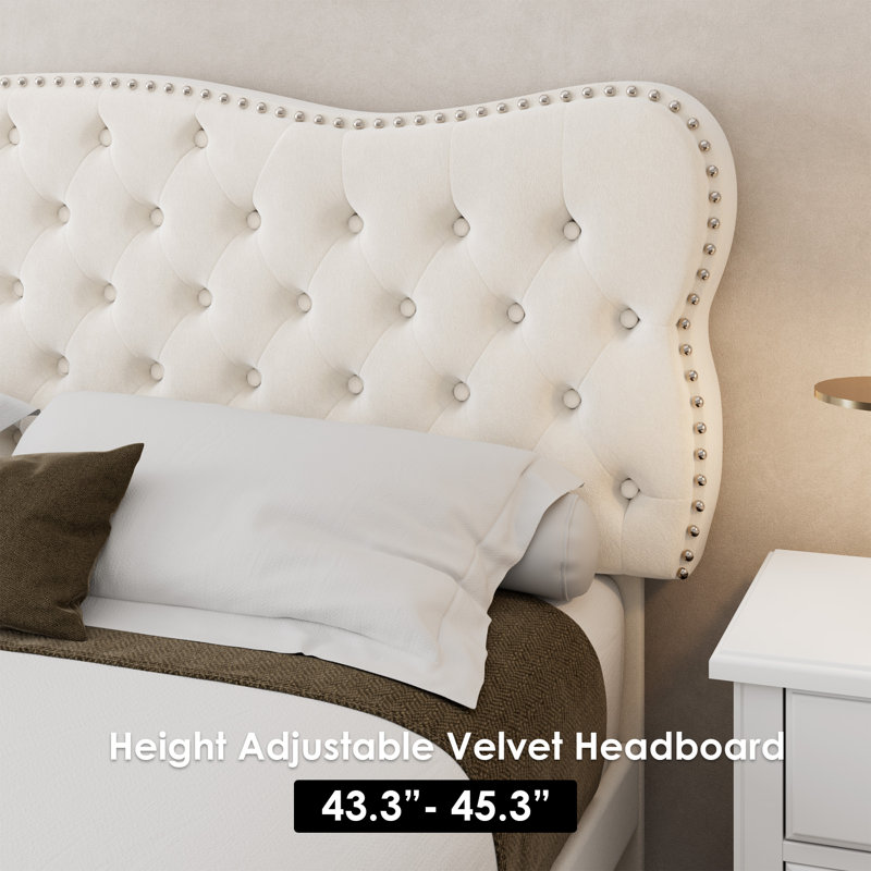 Lofgren Tufted Upholstered Platform Bed with Adjustable Headboard, Queen, Light Beige
