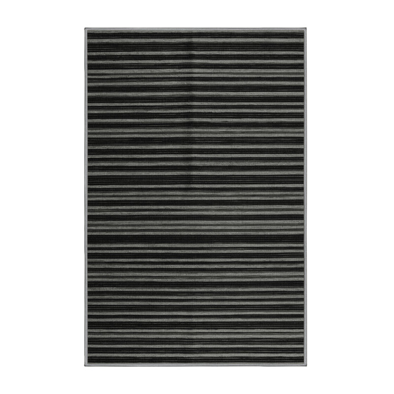 Machine Washable Horizontal Stripes Gray Area Rug, Rectangle 2' x 3'