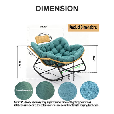 Fauteuil à bascule surdimensionné en osier avec coussin épais et oreiller de tête en rotin tressé à la main, idéal pour balcon, véranda et jardin.