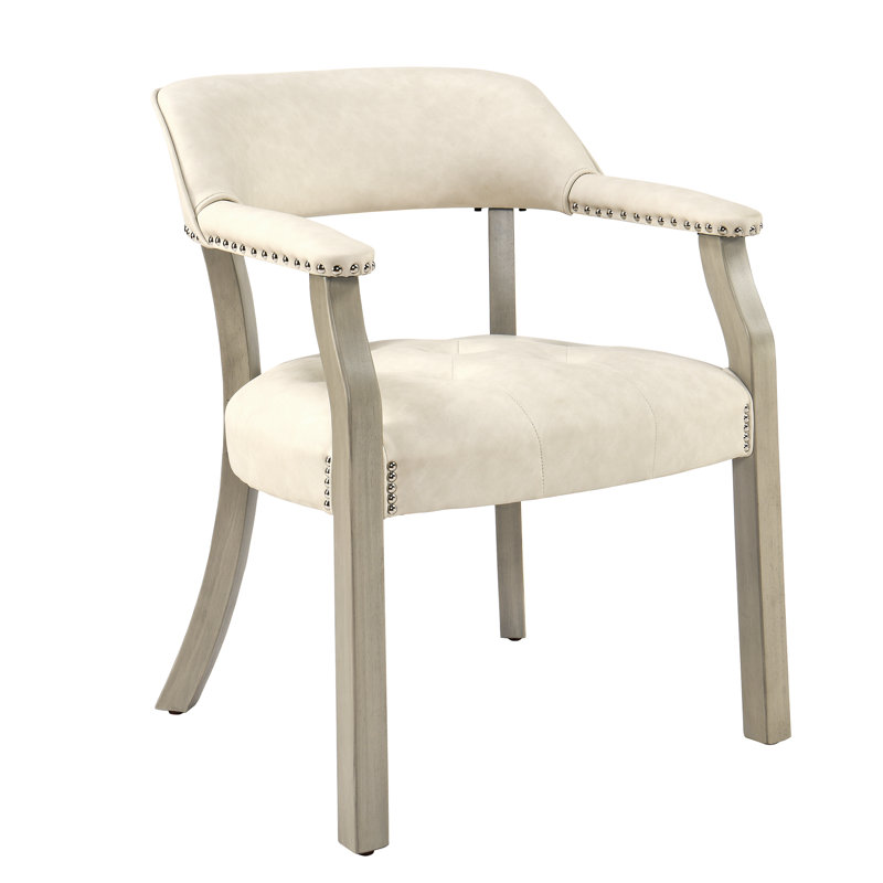 Tufted Solid Back Arm Chair, Gray, Cream