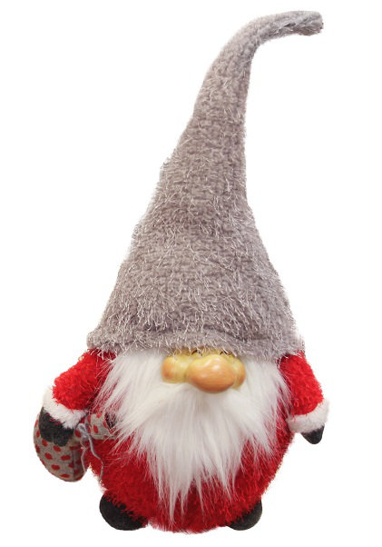 Figurine de Noël gnome 21,5 po rouge et gris Portly