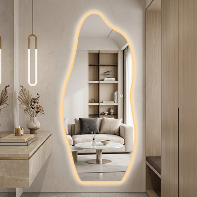  71" H x 32" Irregular Wavy Frameless LED Full Length Mirror, 3-Color Dimmable Backlit Wall Mounted Mirror for Bedroom, Dressing Room, Entryway