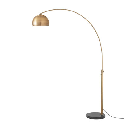Half Dome 92" Arc Lamp - Weathered Brass, Black Marble Base, Half-Dome Steel Shade, Dimmable, Bulb Included