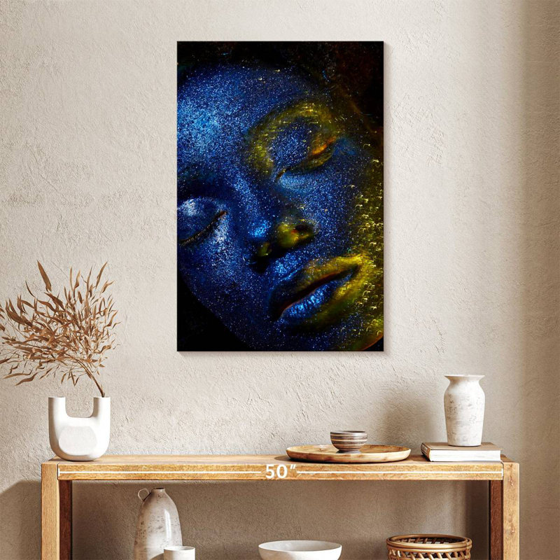 Senne Blue Glitter Face Portrait, 36" H x 24" W