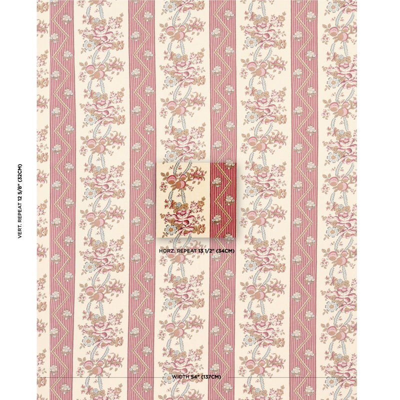 Sylvain Floral Stripe Fabric, Rouge