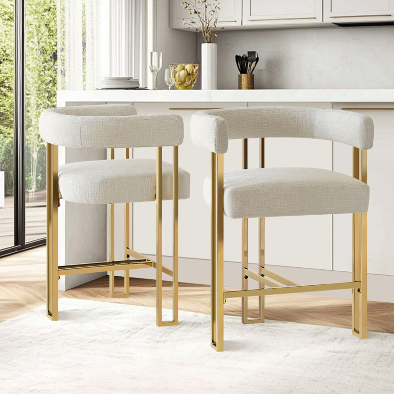 Chenille Upholstered Counter Stool, White