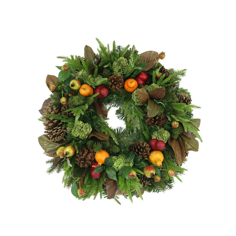26" Pomegranate, Pinecone and Sedum Evergreen Wreath