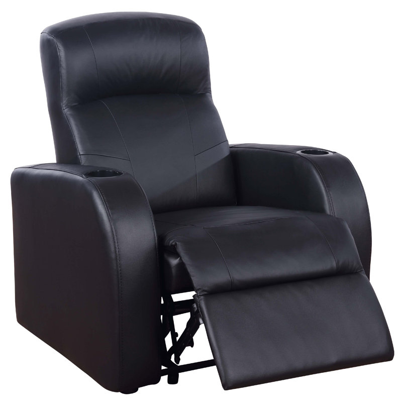 Ensemble de cinéma maison 5 pièces Cyrine, 3 fauteuils inclinables, 2 consoles, cuir véritable noir