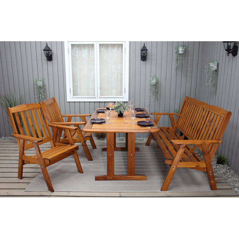 Heckson 5 - Person Wood Patio Dining Set with Rectangular Table, Cappuccino