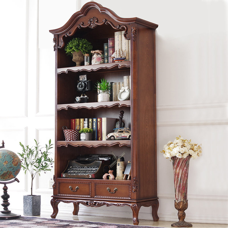 Vintage Solid Wood Ccarving Brown Bookcase