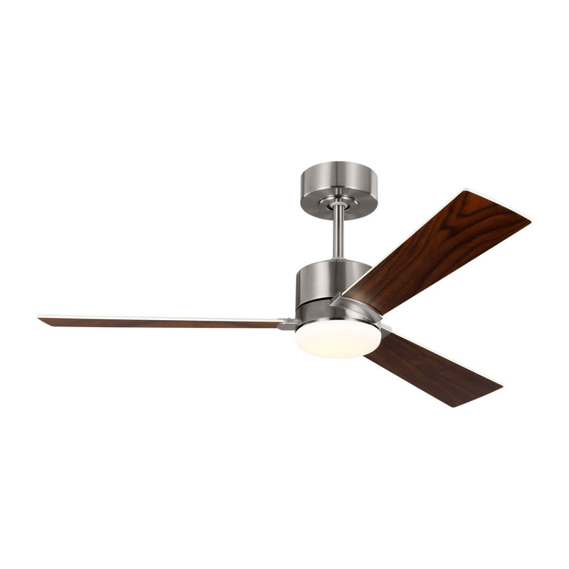 Rozzen Downrod Ceiling Fan, Silver/Walnut, 44", Brushed Steel