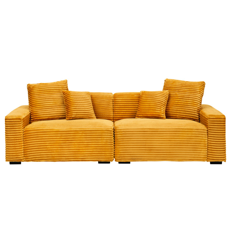 4 sièges en velours côtelé orange de 101,91 po avec 4 coussins décoratifs, intérieur doux pour le confort de la maison, 101,91 pouces, 4 sièges confortables en mousse dense