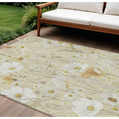 Tapis extérieur lavable floral blé et ivoire 10 pi x 14 pi