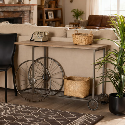Industrial Console Table With Shelf And Wheels, Rustic Vintage Design For Entryway, Living Room, Or Hallway