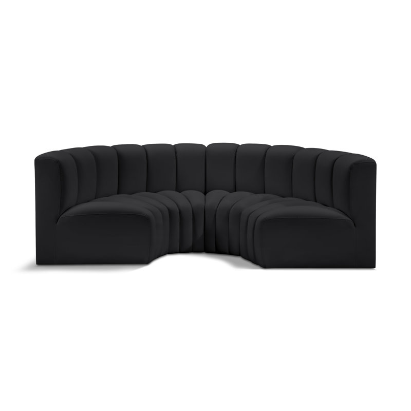 Canapé en cuir végétalien Hinata, Similicuir noir doux