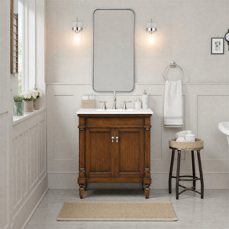 Lexington 30'' Single Bathroom Vanity with Top, Walnut, Ivory White