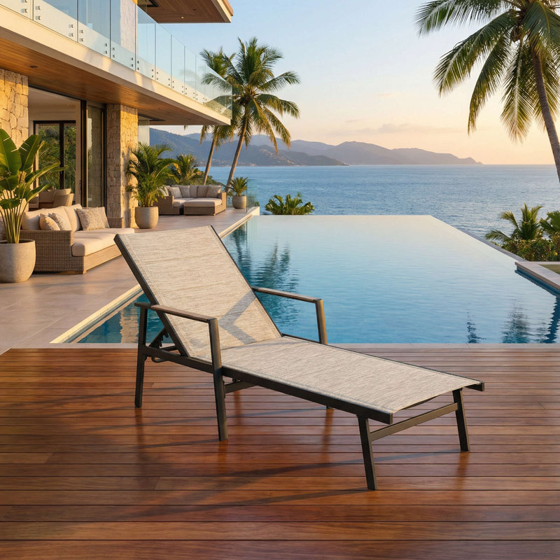 Outdoor Aluminum Chaise Lounge with 3D Double-Layer Textilene and 6-Position Adjustable Backrest