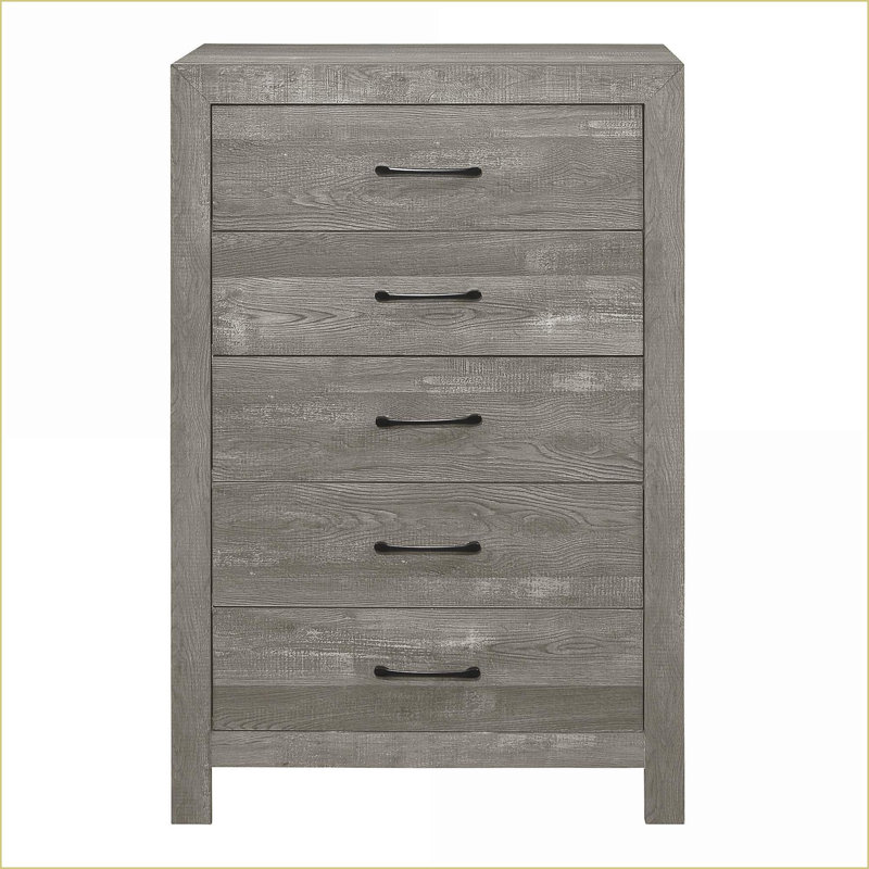 Commode avec rangement, commode 5 tiroirs en faux bois gris rustique | Gris | Bois
