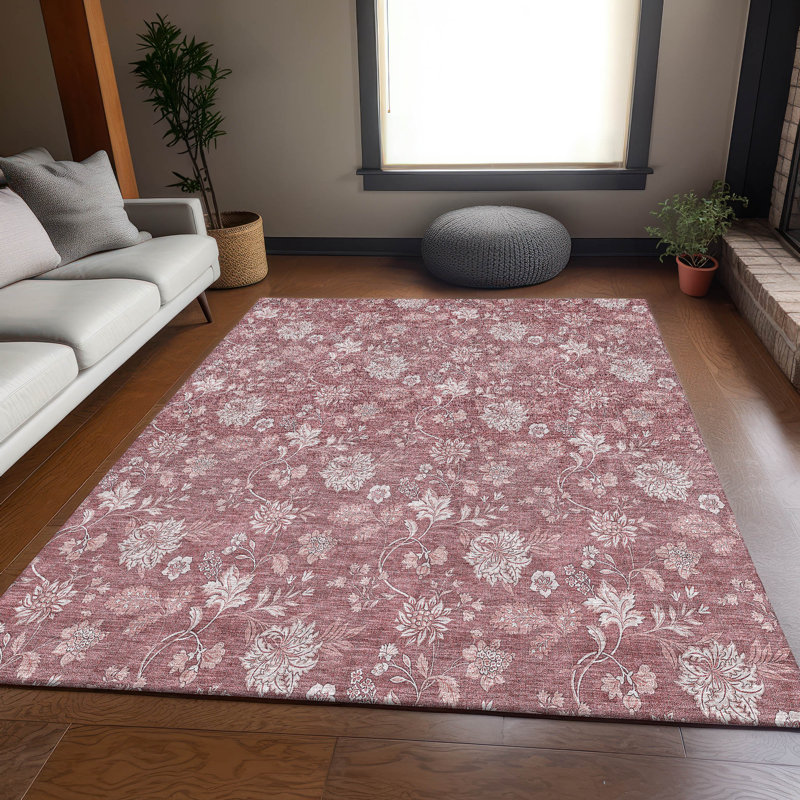 Tapis rosé de qualité supérieure lavable à la machine Prisco, Rectangulaire 8 pi x 10 pi