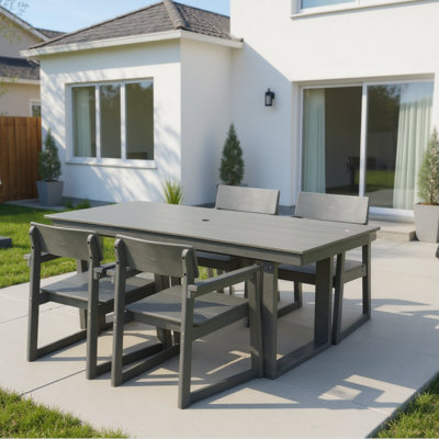 Ensemble de salle à manger 5 pièces en PEHD avec table de patio résistante aux intempéries et 4 chaises avec accoudoirs