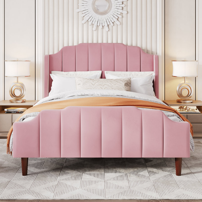 Malalia Upholstered Wingback Bed, Pink