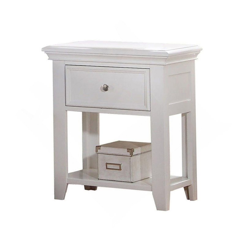 1 Drawer and Open Bottom Shelf Wooden Nightstand in White Finish